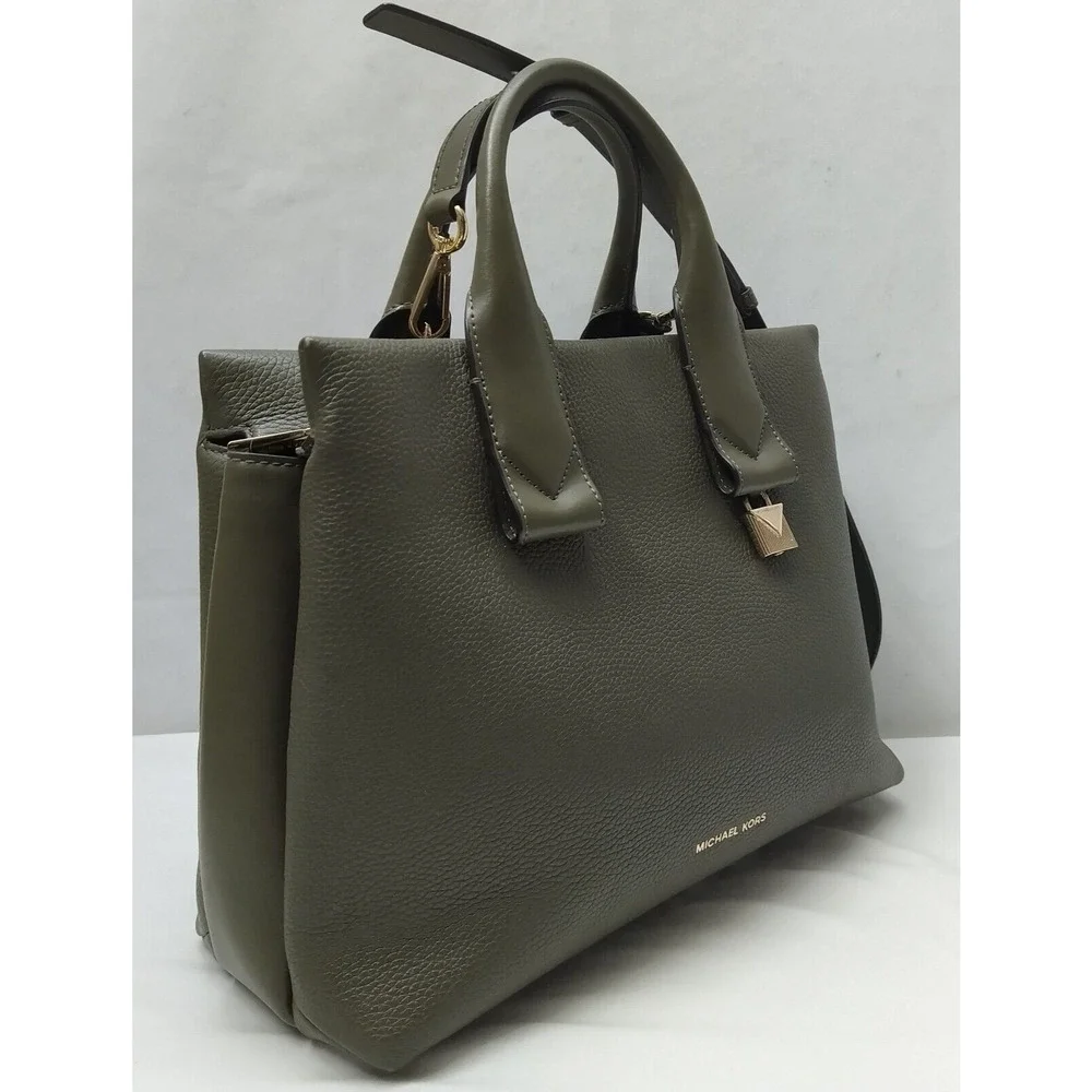 Michael Kors Rollins Olive Green Pebbled Leather Double Handles Satchel Bag